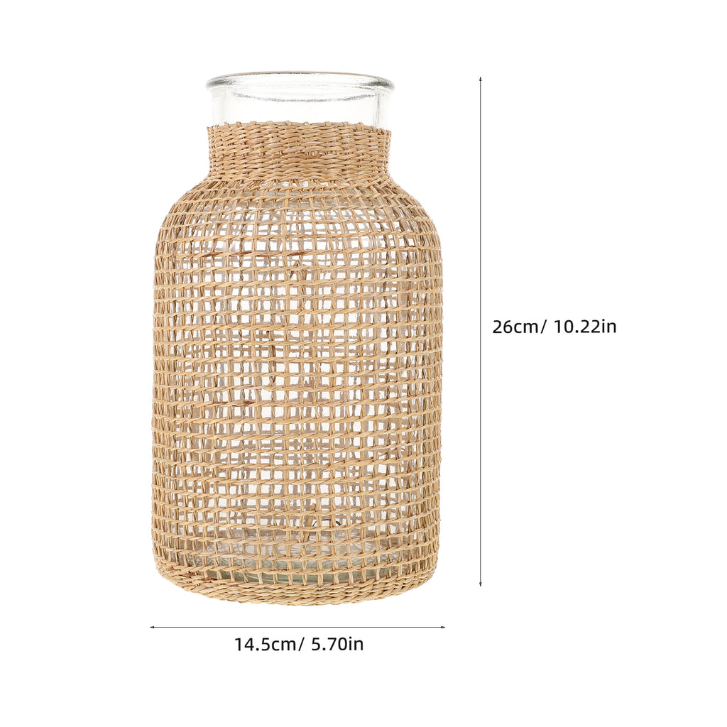 Rattan Glass Vase Flower Pot Centerpiece M5394