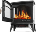 Barton 1500W Electric Fireplace Stove Heater Infrared Quartz 3D-Flame Log Stove Firebox, Black