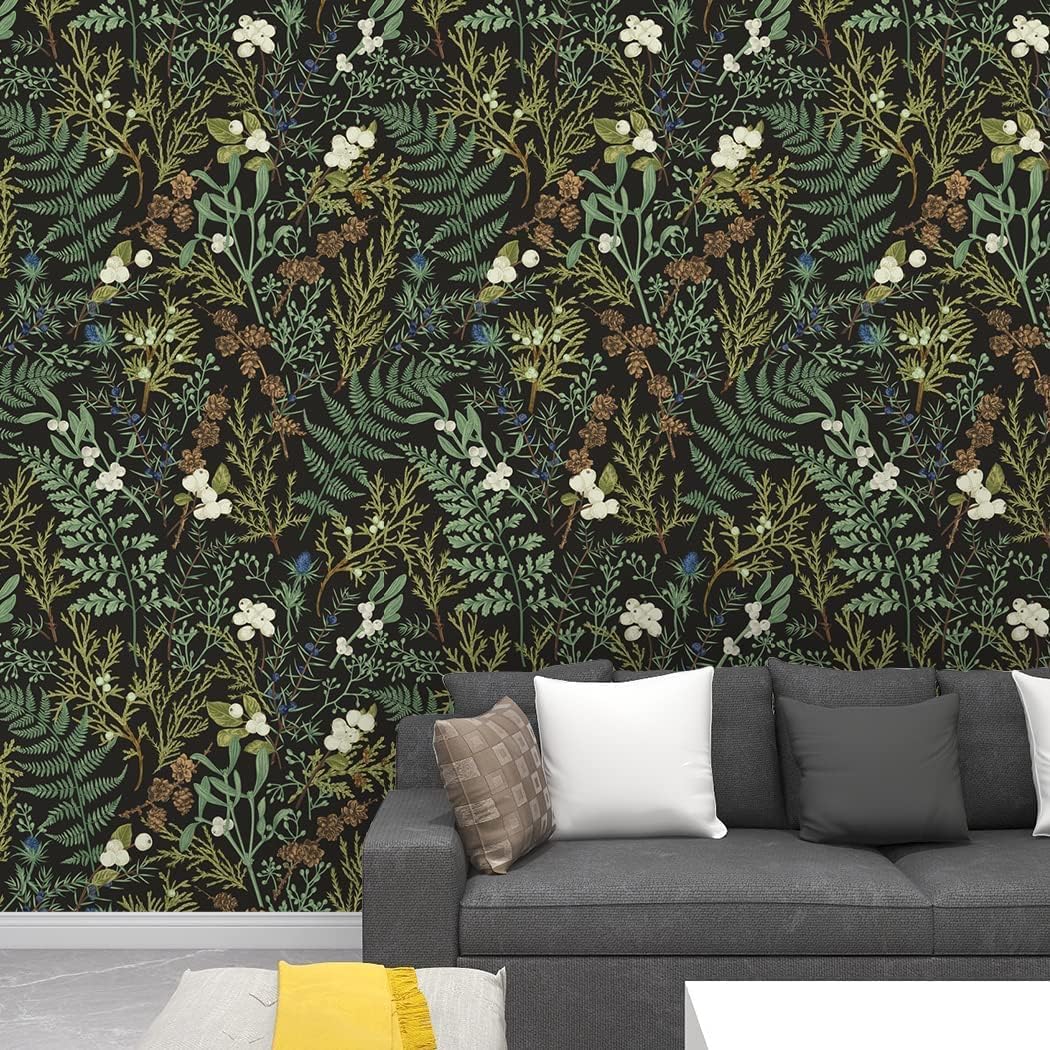 Peel and Stick Wallpaper Black Floral Self Adhesive Removable R6518