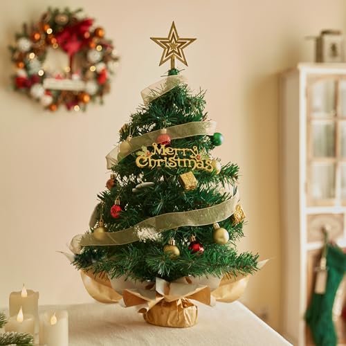 Mini Christmas Tree with 50 LED Lights, 24 Inch Tabletop Prelit Artificial Tree U511