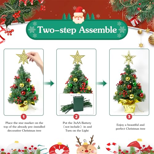 Tabletop Christmas Tree with LED Lights, 22-Inch Pre-Decorated Artificial Tree K796