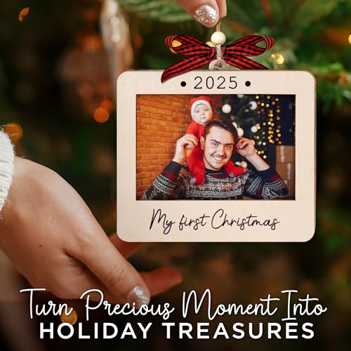 Christmas Ornament Picture Frame - Wooden Landscape Photo Frame for Tree U347