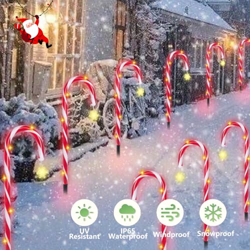 Solar Candy Cane Lights, 12 Pack, Waterproof, 8 Modes with Timer for Outdoor Decor Y605