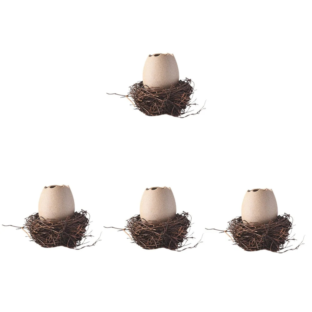 Small Ceramic Eggshell Vase Succulent Planter with Bird Nest M286