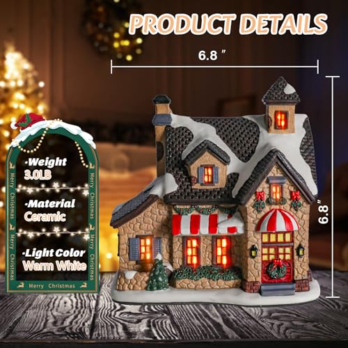 Ceramic Christmas Houses with Warm LED Light Y89884