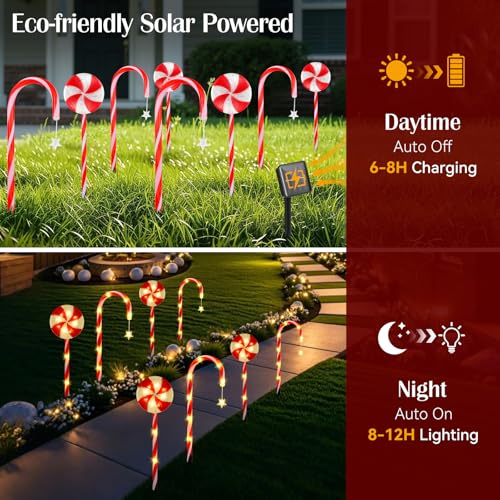 Solar Walkway Lights Outdoor, 8 Pack Candy Cane Christmas Decorations L731