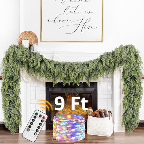 9ft Prelit Faux Pine Garland with Lights for Mantle K657616