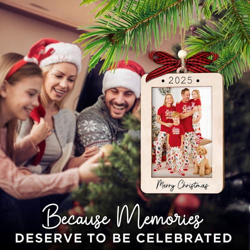 Christmas Ornament Picture Frame - Wooden Landscape Photo Frame for Tree U347
