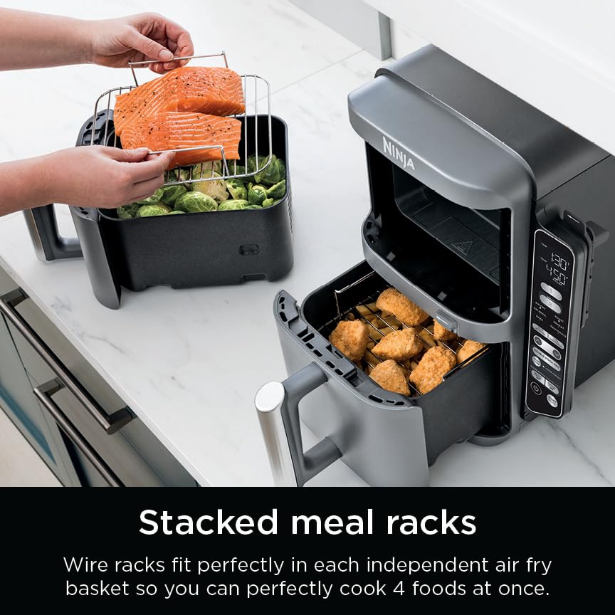 Air Fryer, 8 QT DoubleStack 2-Basket, Space Saving Design, 6-in-1, Roast & Bake, Dishwasher Safe Parts, Black N43591