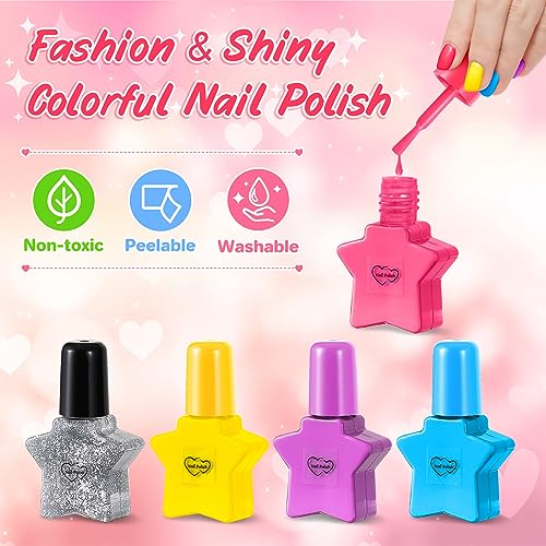 Nail Polish Kit for Girls Ages 7-12, Nail Art Studio with Pink Nail Dryer T44069