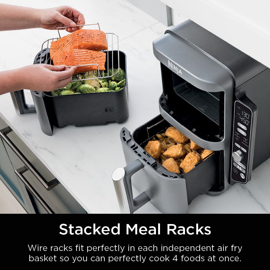 Air Fryer, 8 QT DoubleStack 2-Basket, Space Saving Design, 6-in-1, Roast & Bake, Dishwasher Safe Parts, Black N43591