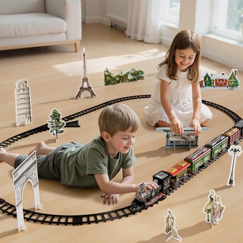 Large Train Set for Kids 4-8 with Sounds, Lights and Smoke H678
