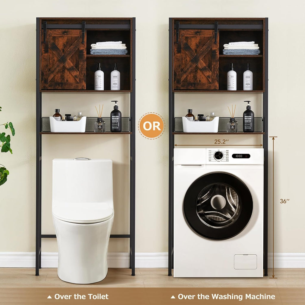 Over the Toilet Storage Cabinet with Sliding Door and Adjustable Shelf, Rustic Brown X683778