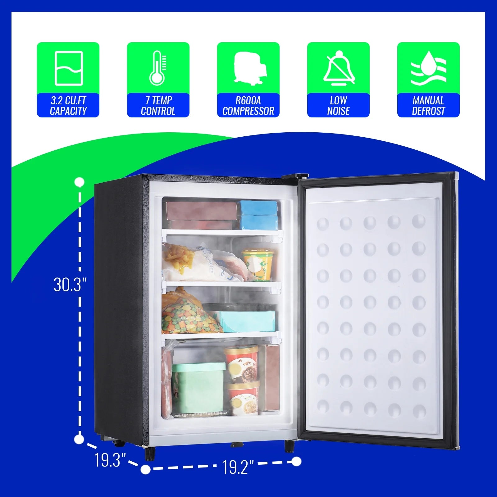 Single Door Compact Freezer with Adjustable Temperature Control, Silver U867561