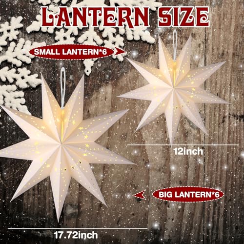 12 Set Christmas 3D Paper Star Lanterns with String for Party Decor J24892