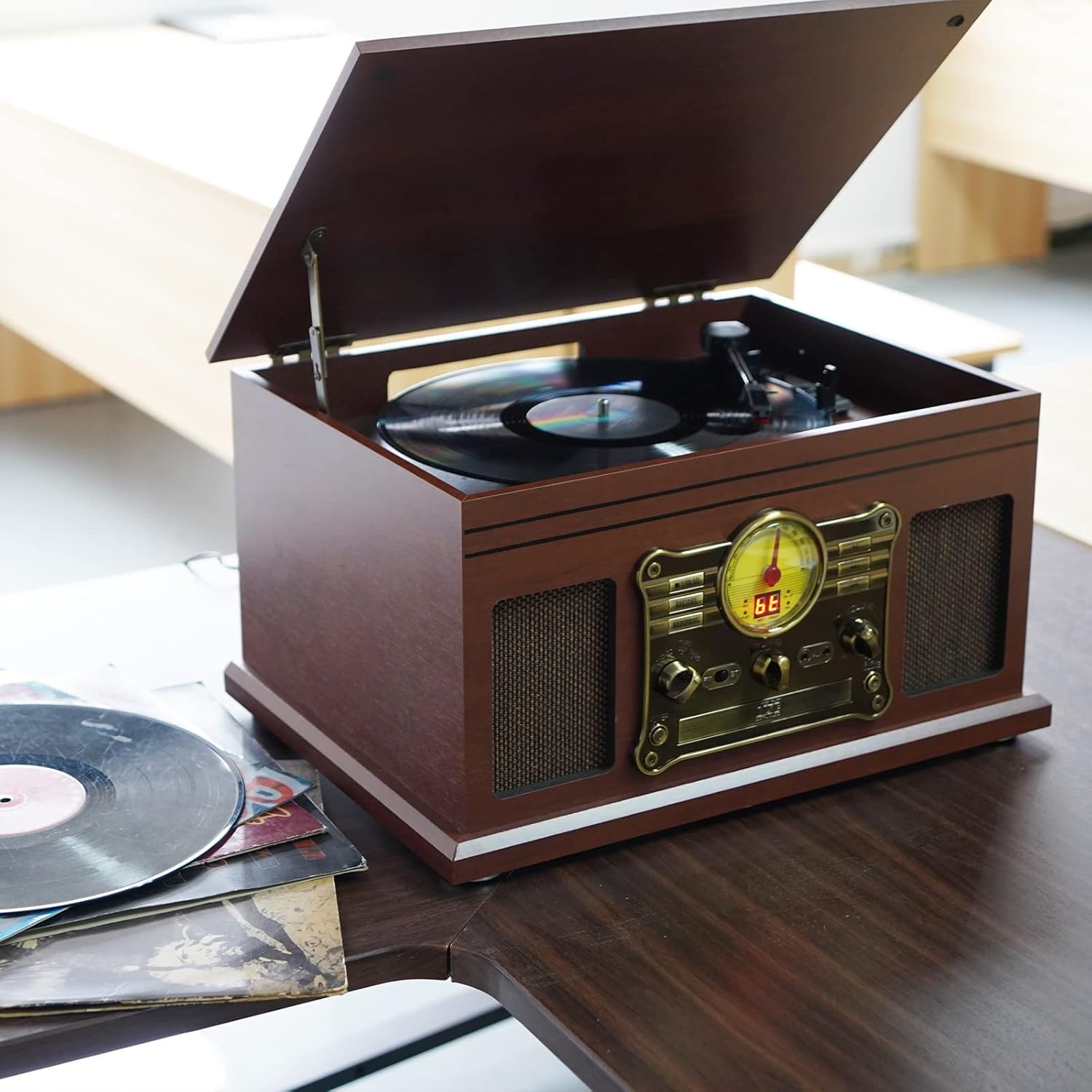 Bluetooth Record Player, 3-Speed Turntable with Speakers, LP to MP3 Converter X52207
