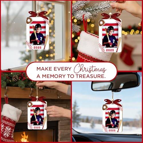 Christmas Ornament Picture Frame - Wooden Landscape Photo Frame for Tree U347