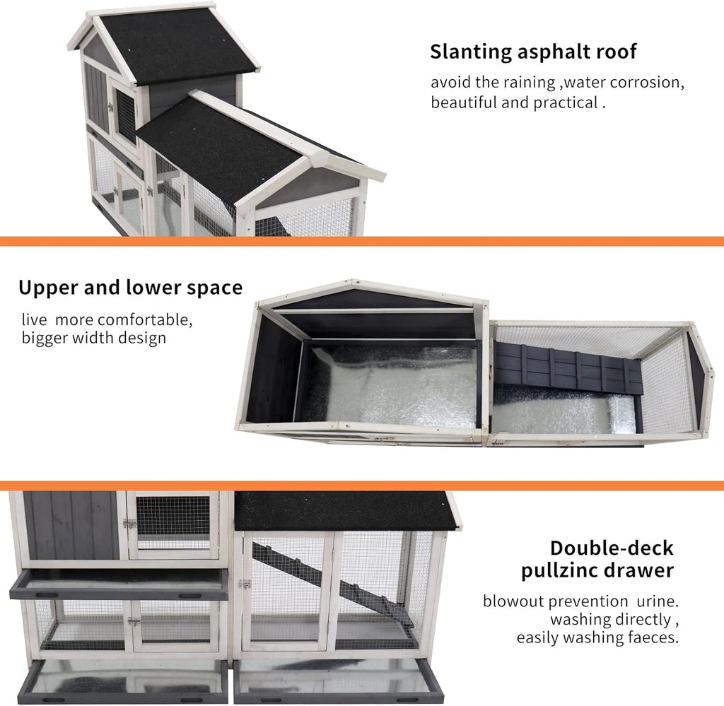 Rabbit Hutch with Run, No Leak Tray, UV Panel P37872