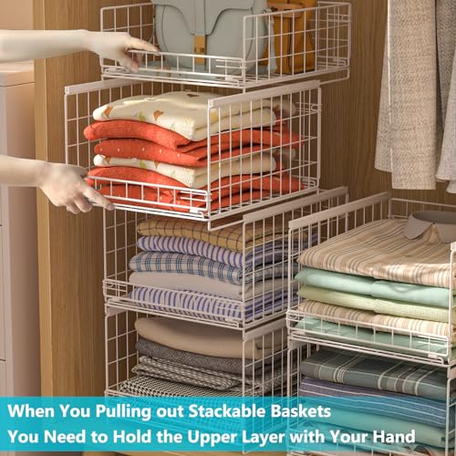 Sliding Closet Organizer with Drawer Storage Shelves, Stackable Bins for Clothes I351763