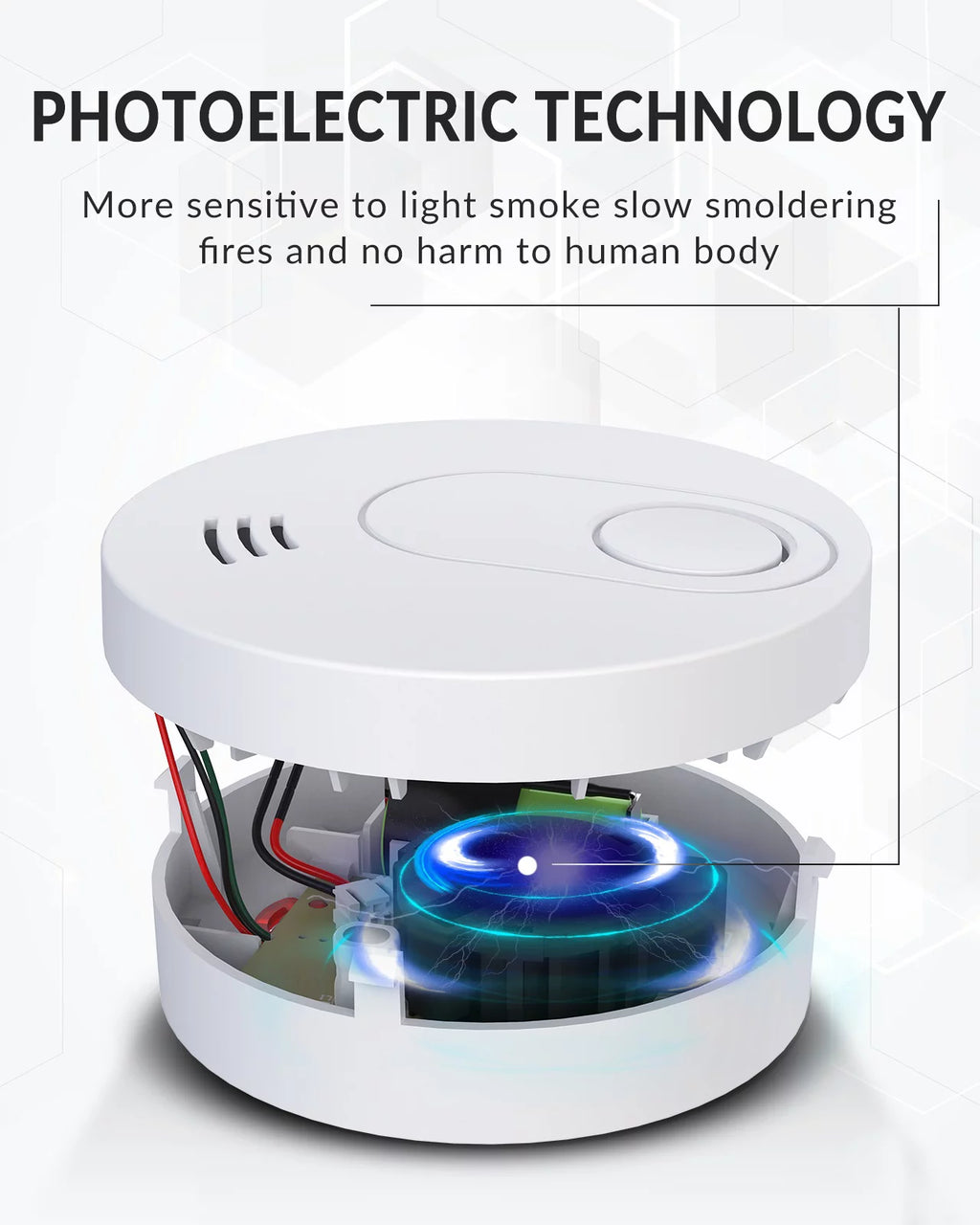 Smoke Detector, 10 Year Photoelectric Sensor Fire Alarm, Low Battery Warning, 6 Pack A37693