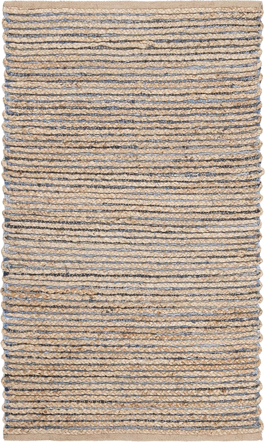 Handmade Braided Stripe Jute Accent Rug - 3' x 5', Natural & Blue Y5134
