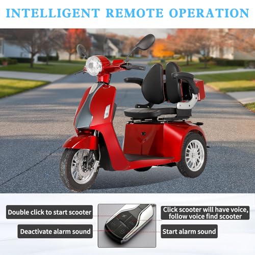 Heavy Duty 3 Wheel Mobility Scooter for Adults, 500 lbs Capacity, Red W318