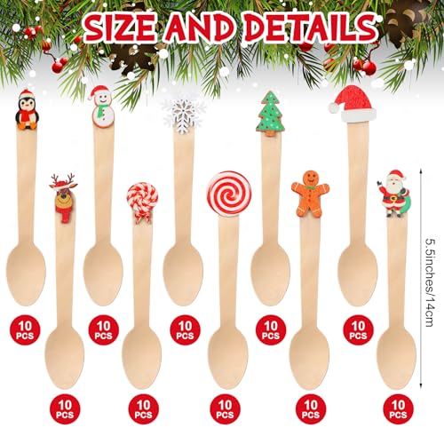 100 Set Christmas Wooden Spoons for Hot Cocoa, Chocolate, and Baking U148