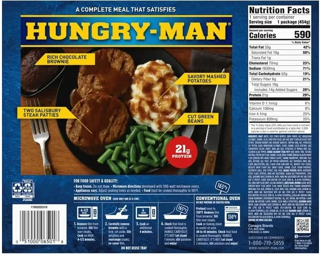 Salisbury Steak Frozen Dinner, 16 oz - Pack of 8 M221205