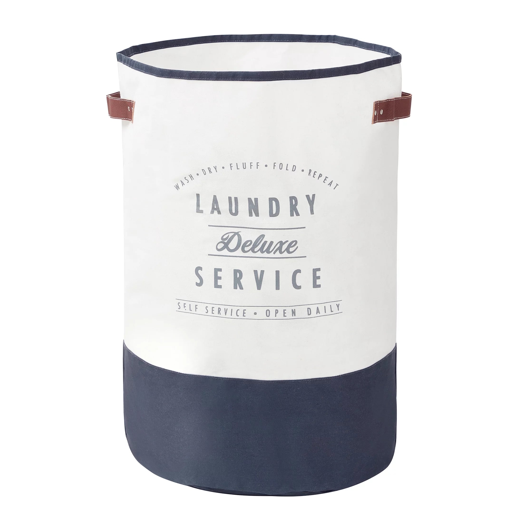 Canvas Laundry Hamper, Ivory/Grey, 16 x 25 inches K985201