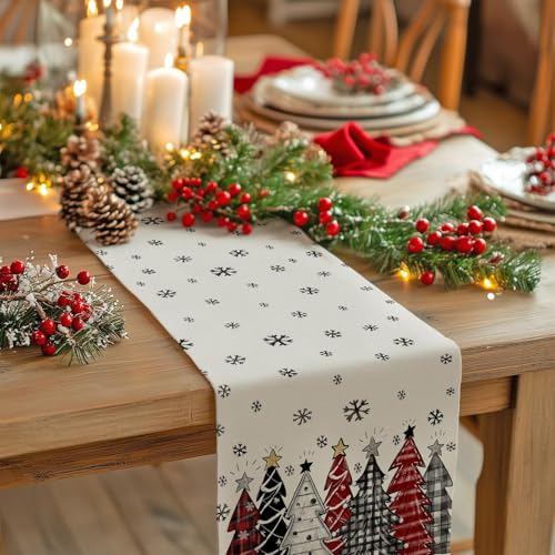 Christmas Table Runner 13x72 Inch, Red Winter Holiday Decor H348
