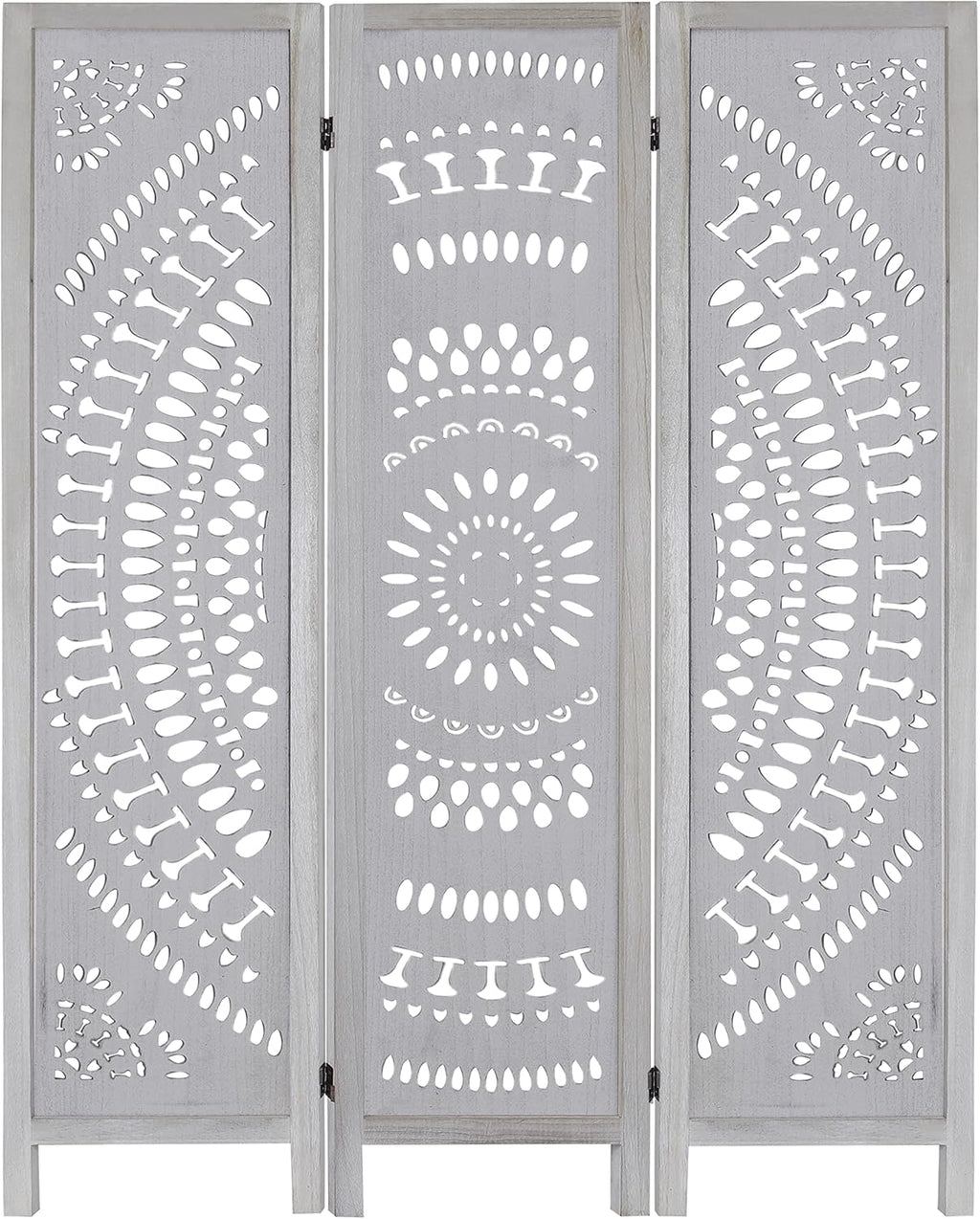 ECOMEX 3 Panel Carved Wood Room Divider, 5.6ft Tall Super Wide Folding Privacy Screen, Boho Room Divider, Divider for Room Separation, Decorative Room Divider(White)