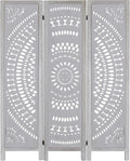 ECOMEX 3 Panel Carved Wood Room Divider, 5.6ft Tall Super Wide Folding Privacy Screen, Boho Room Divider, Divider for Room Separation, Decorative Room Divider(White)