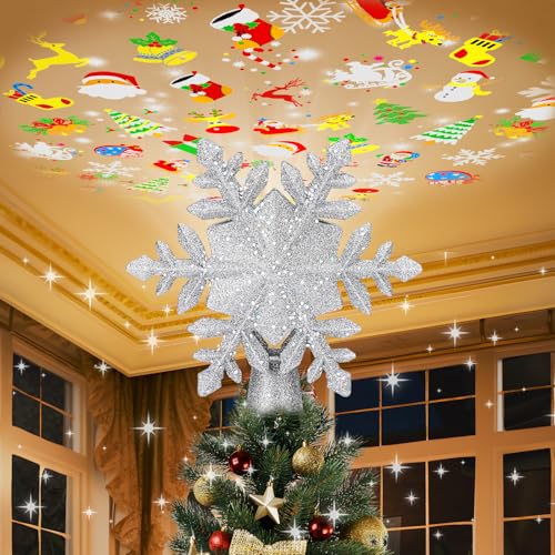 Snowflake Christmas Tree Topper LED Rotating with Projection Slides S187630