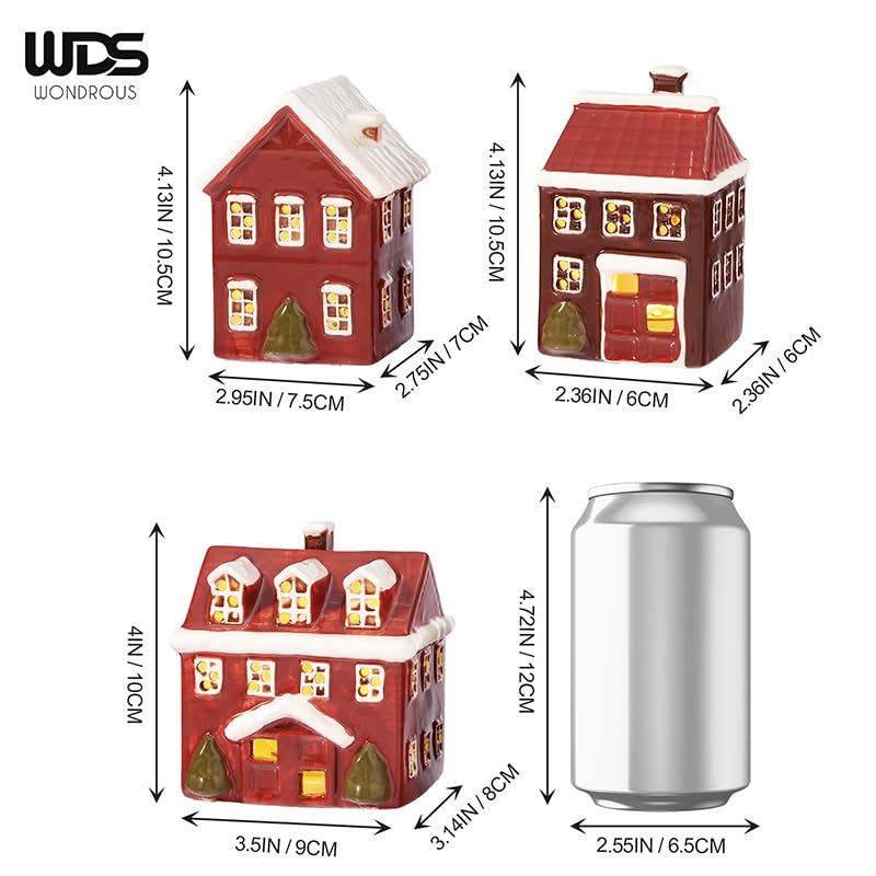 Ceramic Christmas Village Houses, Set of 3 Lighted Hand Painted Indoor Decor A969