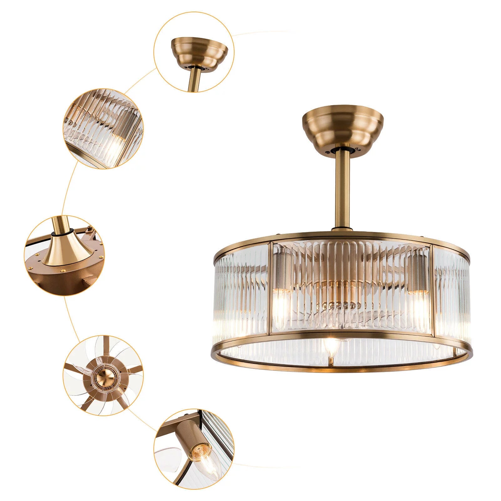 Farmhouse Ceiling Fan Light Gold With Remote Control S819588