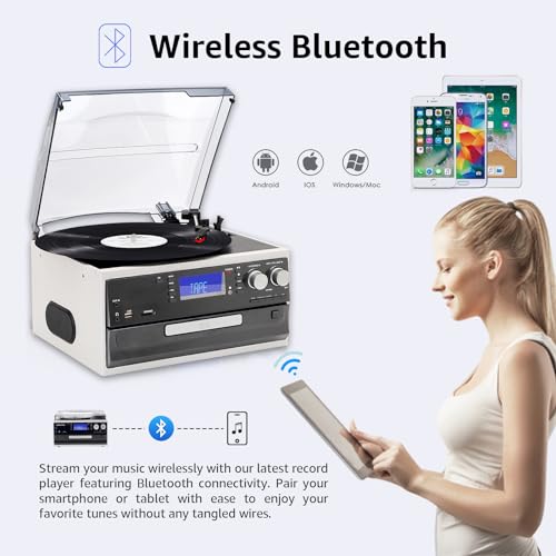 Record Player 3 Speeds Turntable with Bluetooth and Built-in Speakers K44676