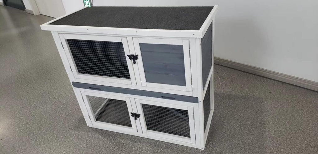 Wooden Two-Floor Rabbit Hutch Outdoor with Ramp and Removable Tray T19092