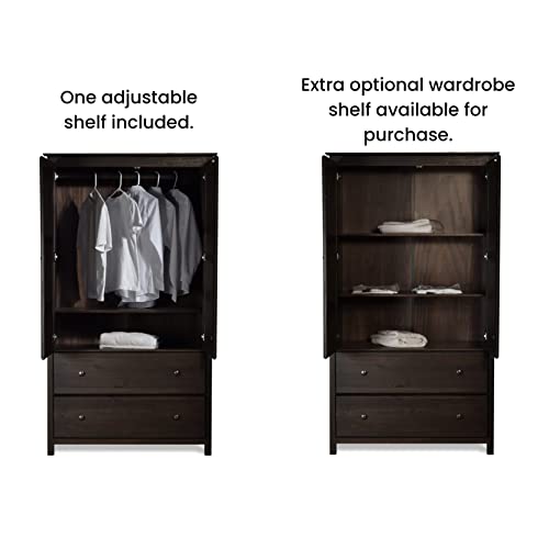 Shaker 2-Door Wardrobe, Solid Wood with Walnut Finish F6601