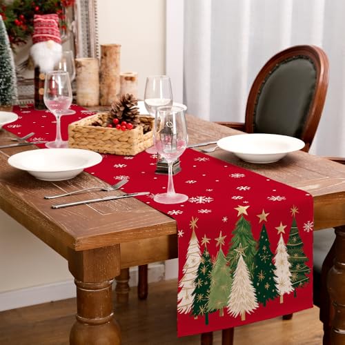 Christmas Table Runner 13x72 Inch, Red Winter Holiday Decor H348
