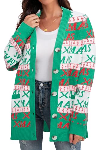 Funny Christmas Cardigan for Women Open Front Knit Coat W4033