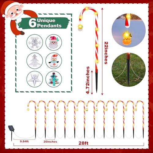 Solar Candy Cane Lights, 12-Piece Outdoor Christmas Pathway Set, 8 Modes L8801