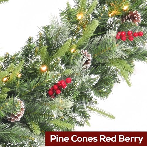 Pre-Lit Artificial Christmas Garland with Dual Color LED Lights and Remote Timer Q9646