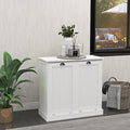 Double Tilt Out Trash Cabinet Laundry Sorter Cabinet Free Standing Laundry Cabinets and Storage Dog Proof Recycling Cabinet Kitchen Island with Garbage Bin (White)