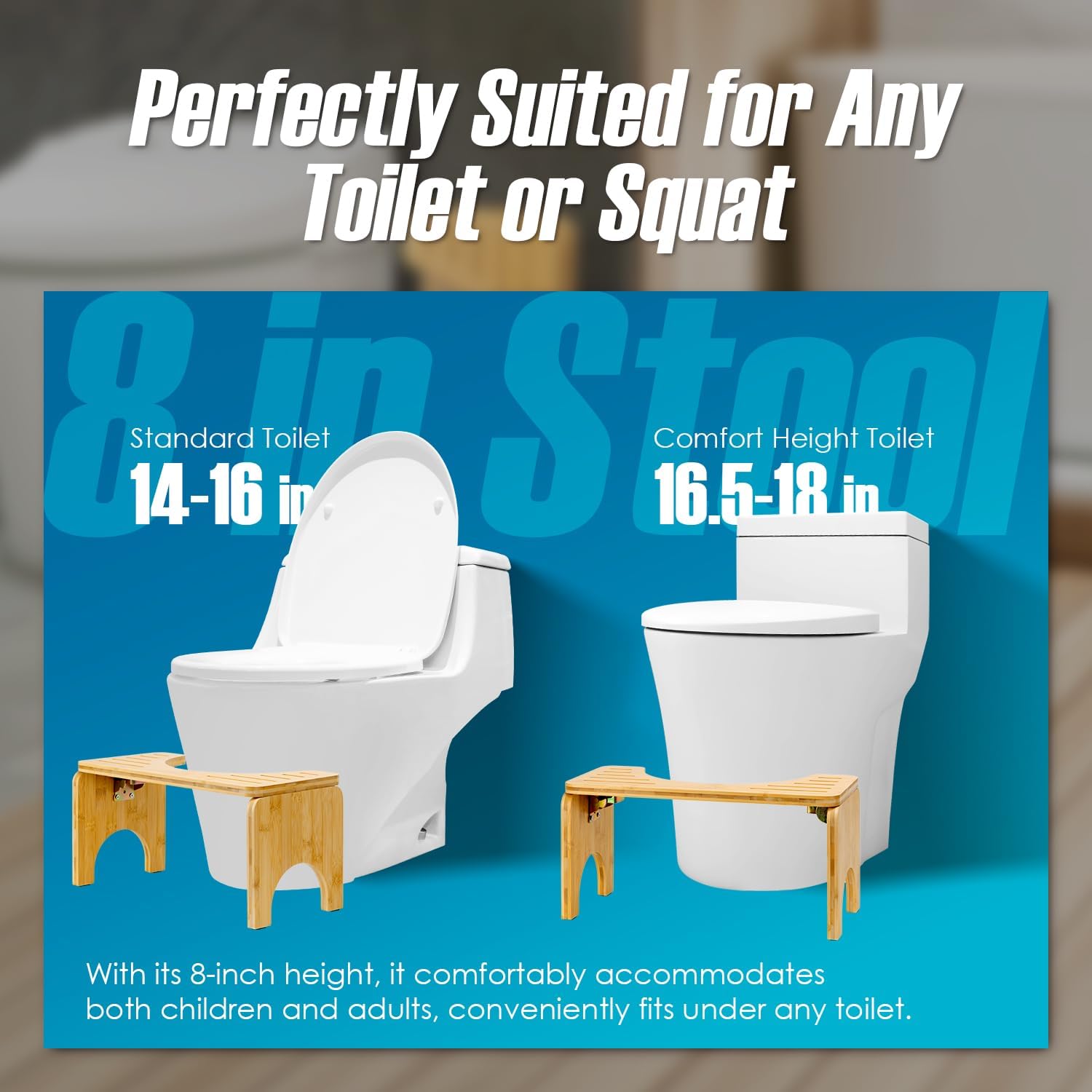 Foldable Bamboo Toilet Squat Stool with Non-Slip Pads I718