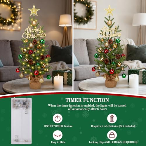 24-inch Tabletop Christmas Tree with 30 LED Lights and 26 Ornaments W25696