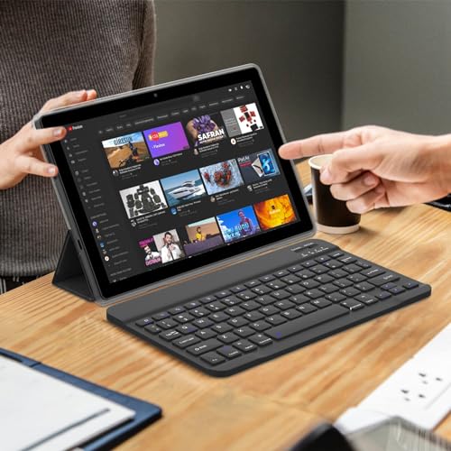 Android 13 Tablet 10 Inch 2-in-1 with Keyboard, 8GB RAM 128GB Storage, WiFi 6, HD Screen, Black P47047
