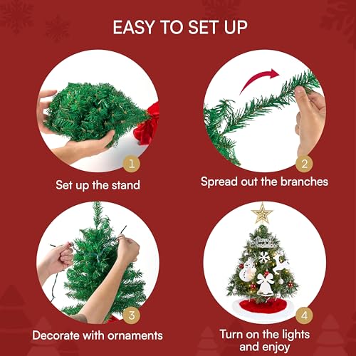 24" Mini Christmas Tree Tabletop Set with LED Lights and Star Treetop Z113832