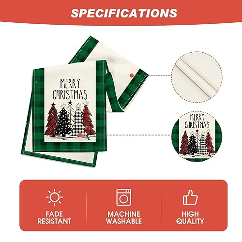 Buffalo Plaid Christmas Trees Table Runner, Winter Holiday Kitchen Dining Decor, 13 x 108 Inch D48516
