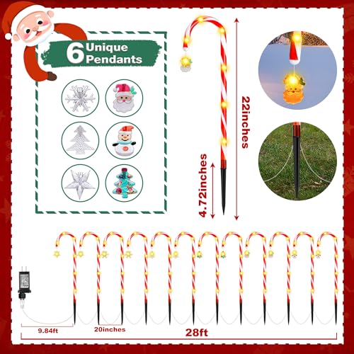 Solar Candy Cane Lights, 12-Piece Outdoor Christmas Pathway Set, 8 Modes L8801