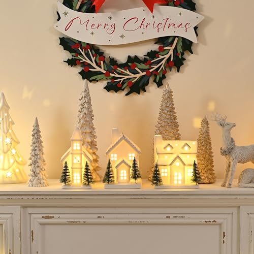 Ceramic Christmas Village Houses with LED Lights, Tabletop Decor R583949